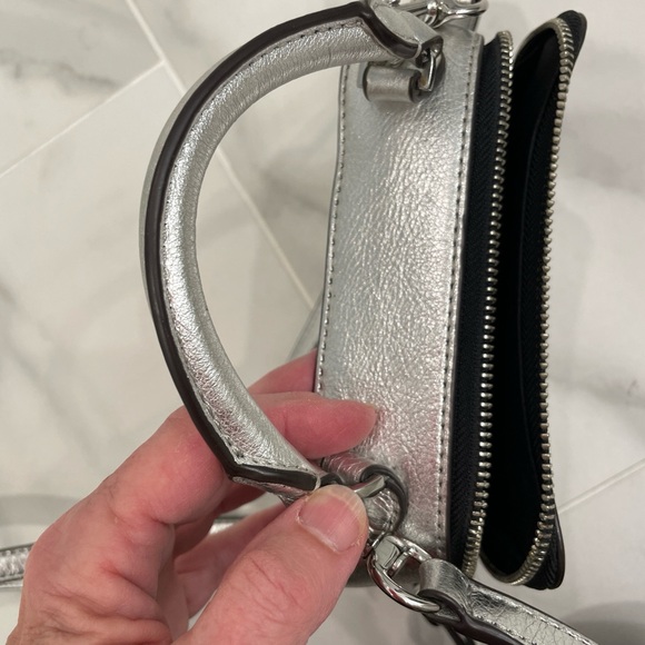 Rebecca Minkoff Silver Leather Crossbody Handbag / Mini Satchel - Picture 7 of 9